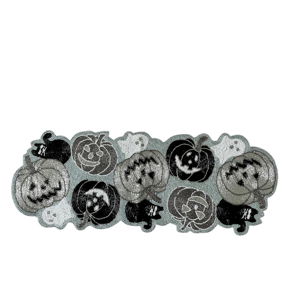 Christian Lacroix Halloween Beaded Table Runner 12x36 Silver Black White NEW